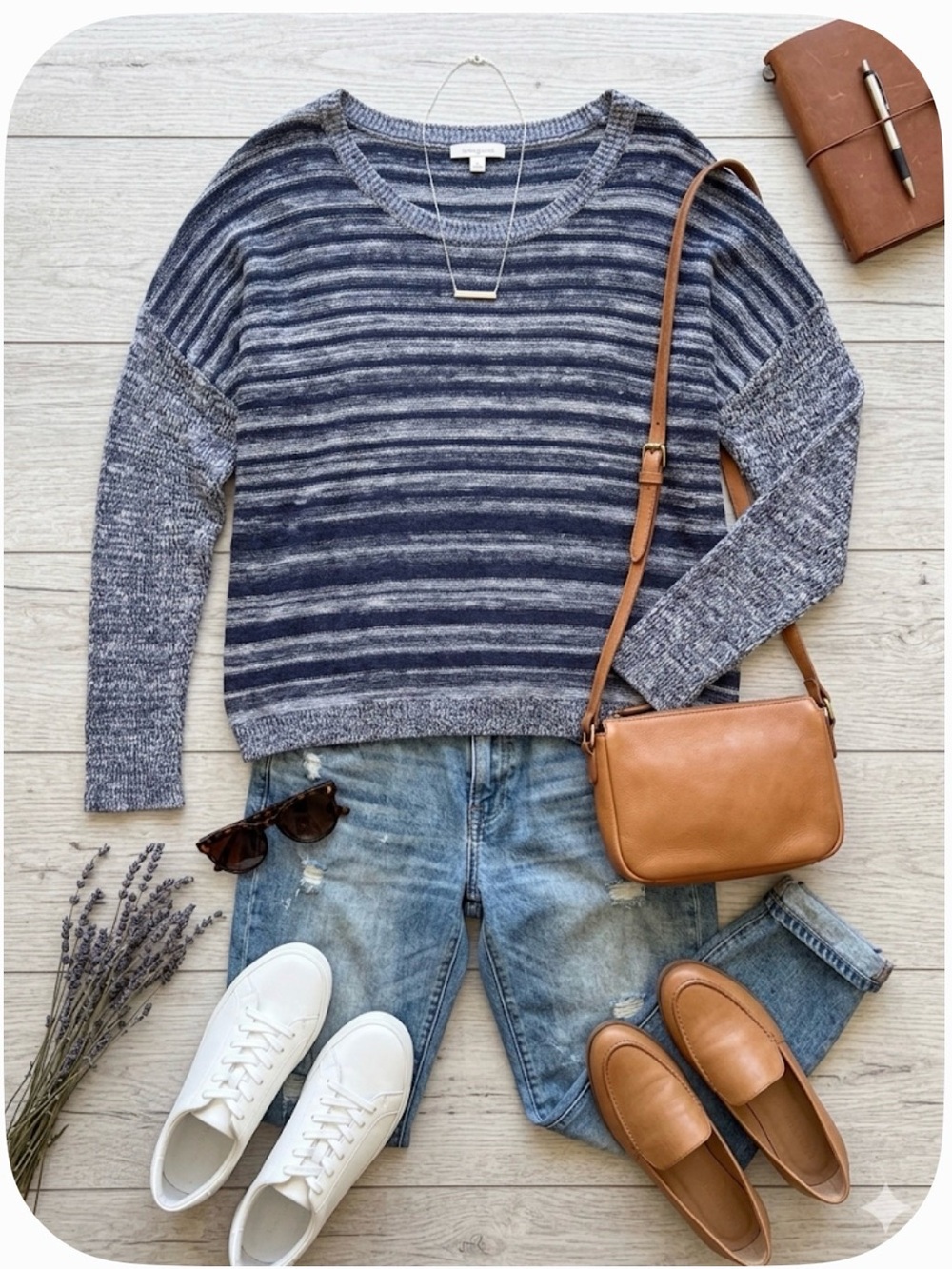 EILEEN FISHER Organic Linen Cotton Striped Knit Sweater L Lagenlook Slouchy Boxy